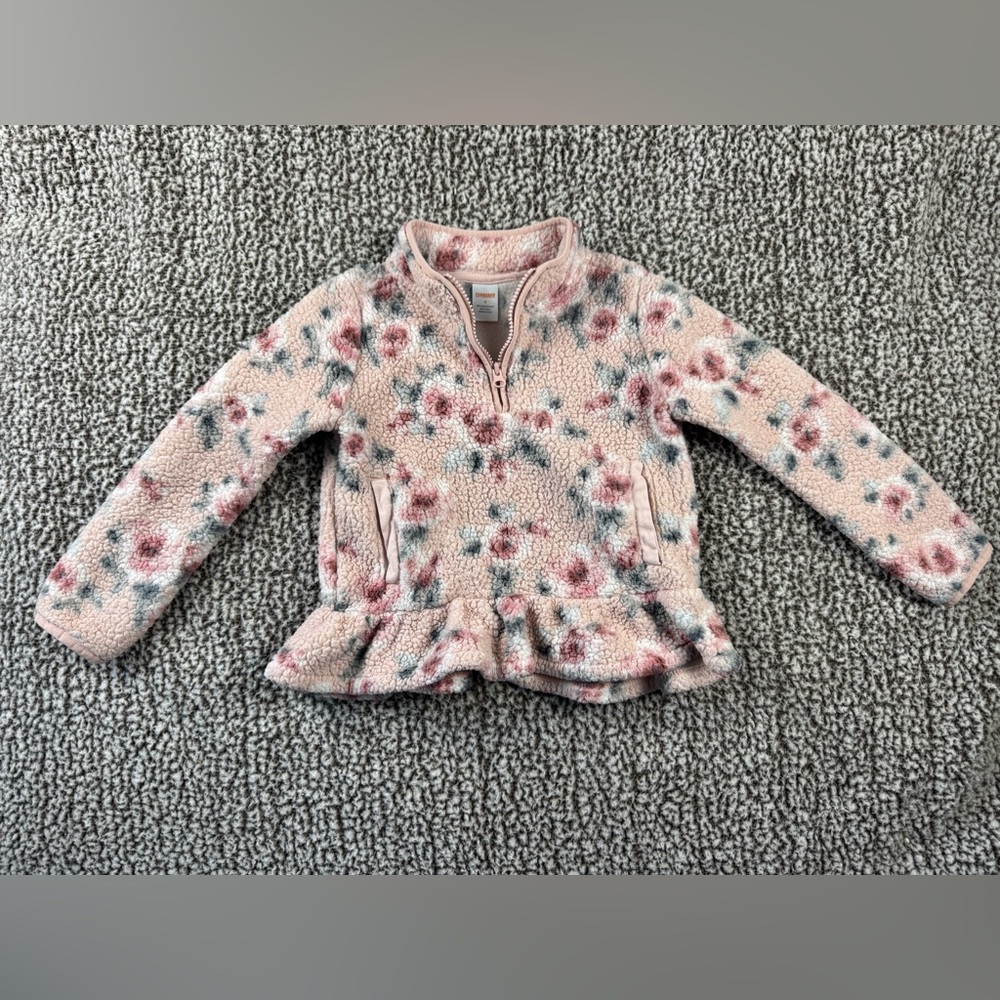 Gymboree Pink Floral Fleece Quarter Zip Girls size 6
